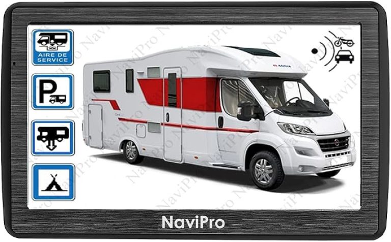 GPS Camping Car avec Camera DE RECUL sans Fil, 7 Pouces NaviPro Active, Ventouse Aimanté, Europe + Maroc